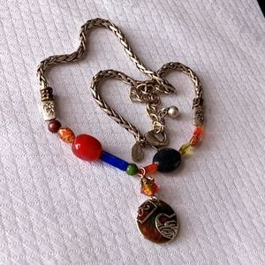 Chicos Gemstone,Silverstone Necklace w Cloisonne pendant,Double Faced